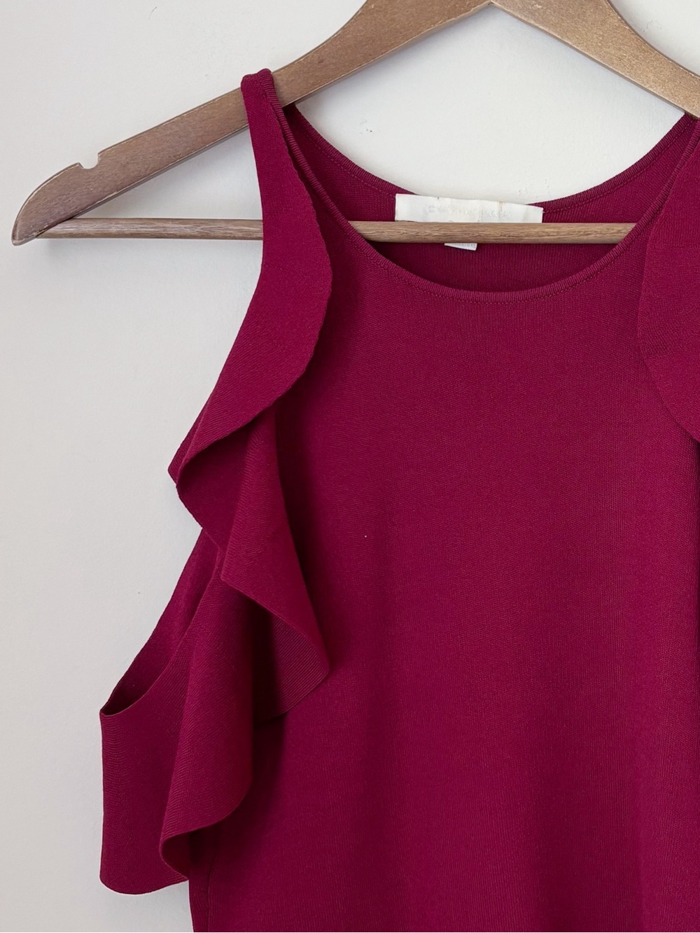 Jonathan Simkhai Burgundy Hanging Ruffle Open Shoulder Knit Top Medium - Picture 3 of 6